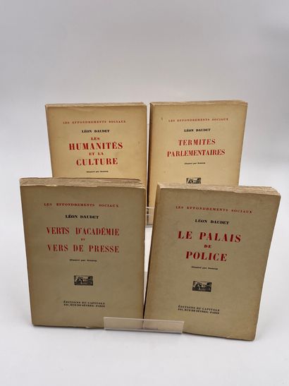 null 4 Volumes : "VERTS D'ACADÉMIE ET VERS DE PRESSE", Léon Daudet, Illustré par...