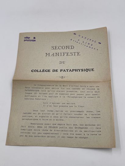 null 2 Volumes Pataphysique : "SECOND MANIFESTE DU COLLÈGE DE PATAPHYSIQUE" / "QUATRIÈME...
