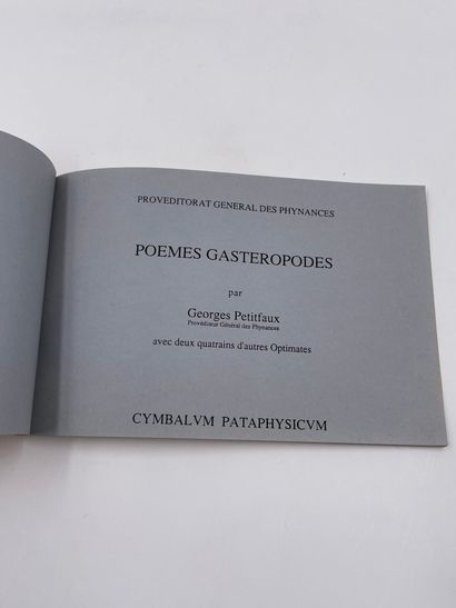 null 1 Volume Pataphysique : "POEMES GASTEROPODES", Georges Petitfaux, Provéditeur...