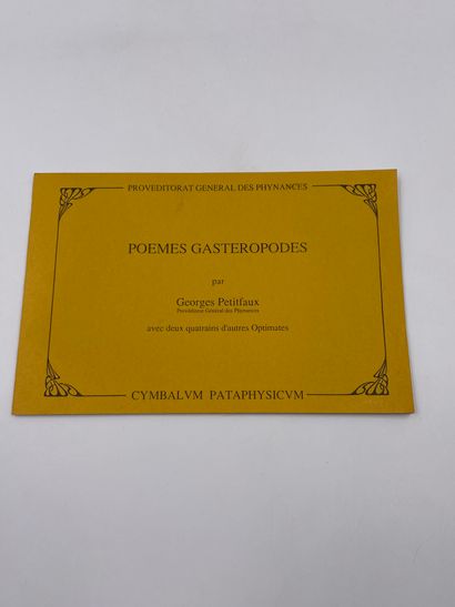 null 1 Volume Pataphysique : "POEMES GASTEROPODES", Georges Petitfaux, Provéditeur...