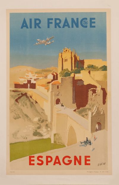 EVEN Jean 
Air France. Espagne. 1950. Affiche lithographique. P. 519. 9/50. Printed...