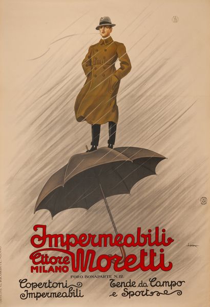 METLICOVITZ Leopoldo 
Impermeabili Ettore Moretti Milano. 1921. Lithographic poster....