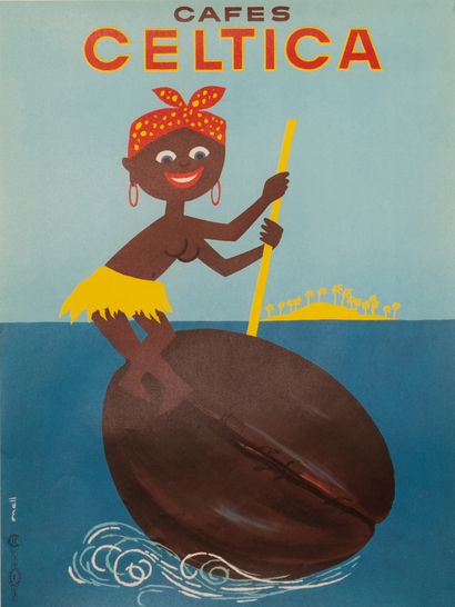 ONELL Celtica Coffee. Circa 1960. Offset poster. Sté Expl. Ets de La Vasselais Imp....