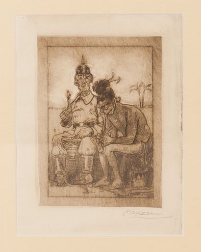  Prussian Soldier and Anthropophagus Milan 1917. Drypoint and etching. White gouache...