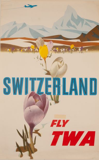 KLEIN DAVID 
Switzerland. Fly TWA. Circa 1960. Offset poster. Litho in U.S.A - 1038....