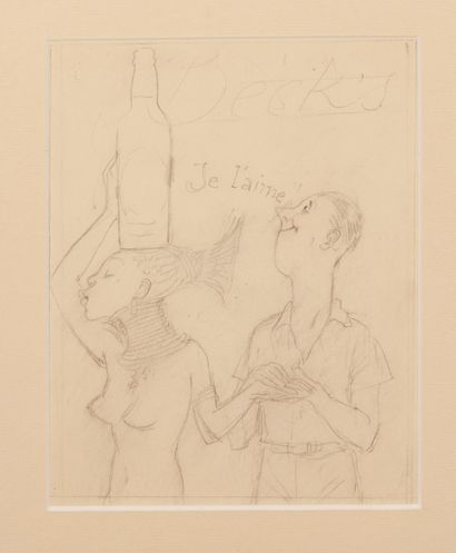 null Beck's Je l'aime !
Circa 1939. Unsigned pencil draft and a printed proof signed...