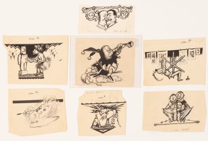 Series of 7 cul-de-lampe Indian ink and white...