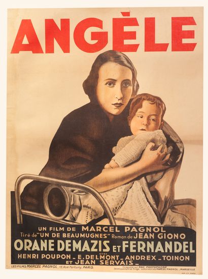 null ANGElE Marcel Pagnol. 1934.
60 x 80 cm. French poster. Unsigned (released in...
