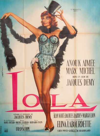 LOLA Jacques Demy.1961年。
120 x 160厘米。法国海报。让-马斯奇Imp....