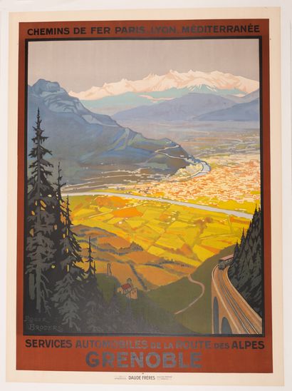 BRODERS ROGER Grenoble. Service Automobile de la Route des Alpes. 1922. Affiche lithographique....