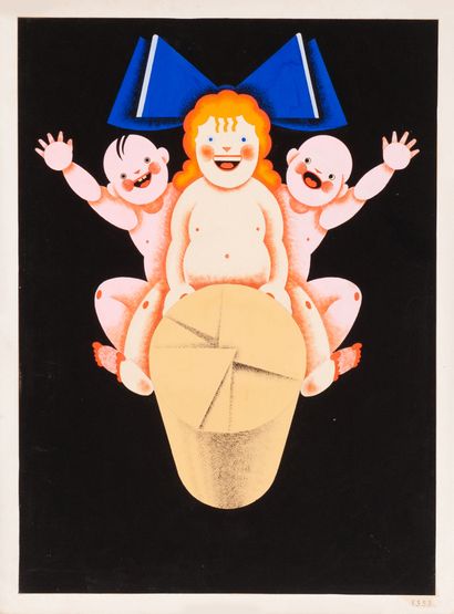 ANONYME Les trois enfants. Maquette publicitaire d'aliments pour enfants. Circa 1935....