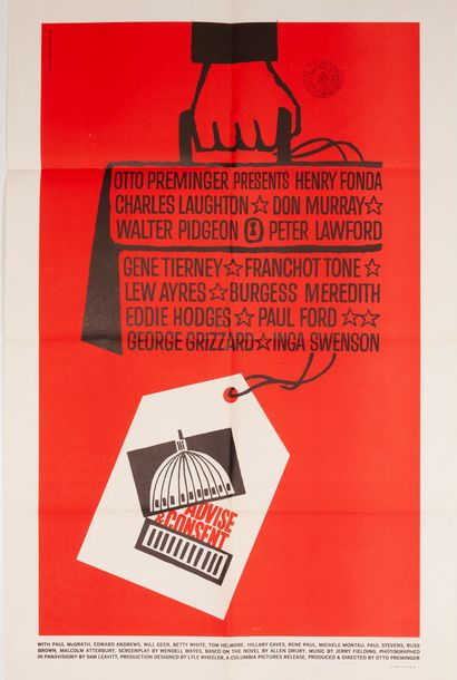 null ADVISE AND CONSENT
Otto Preminger. 1962.
69 x 104 cm. Affiche américaine (One-sheet)....