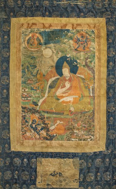 TIBET - XVIIIe siècle Thangka, détrempe sur toile, probablement Dalai Lama II (Gendun...