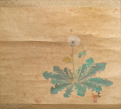 JAPON - Yokoyama Taikan (1868-1958) Encre et couleurs sur papier, pissenlits, leurs...