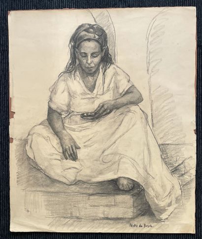 Odette DU BOSCH (1903-1993) 手镯 纸上铅笔，右下角签名 55 x 46 cm (纸上有小的缺失和小的破损)