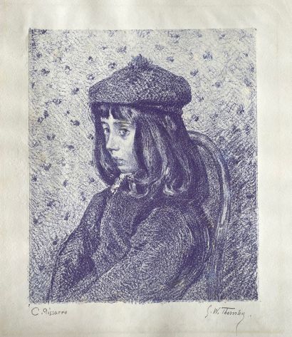 Camille PISSARRO (1830-1903) & Georges W. THORNLEY 吕西安的肖像，艺术家的儿子 石版画，蓝色（25 x 21厘米），中国纸，应用于牛皮纸（34...