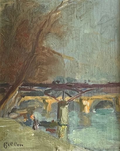 Arthur FILLON (1900-1974) Bord de Seine Oil on isorel, signed lower right 15,5 x...