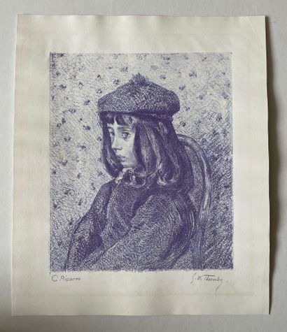 Camille PISSARRO (1830-1903) & Georges W. THORNLEY 吕西安的肖像，艺术家的儿子 石版画，蓝色（25 x 21厘米），中国纸，应用于牛皮纸（34...