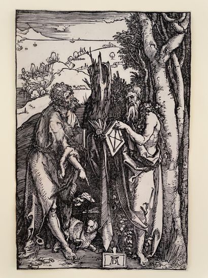 Albrecht Dürer (1471-1528) 施洗者圣约翰和奥努弗里斯，约1503年 纸上手绘木版画 21,5 x 14,5 cm 剪切主题 非常好的老样，深黑色。参考资料:...