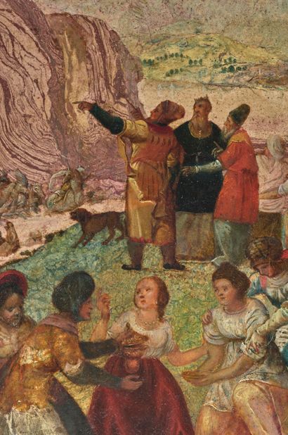 Ecole italienne, XVIIe siècle 跨越红海 多色scagliola盘，装饰有描绘摩西和他的人民跨越红海的场景，海浪吞没了法老的军队。33...