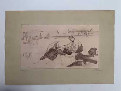 Edgar DEGAS & Georges W. THORNLEY 海滩》石版画，采用中国纸浆，涂在羊皮纸上，有德加和索恩利的铅笔签名。32 x 47,5 cm...