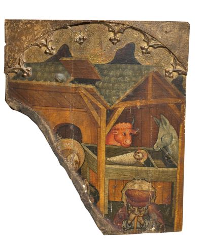 Ecole ESPAGNOLE, début du XVIème siècle 圣母的崇拜 圣母的加冕 一对面板，一个片段，准备好69 x 56厘米的对子 出处...