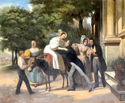 Augustin François B. DESMOULINS (1788-1856) The Warm Welcome, 1834 Canvas, signed...