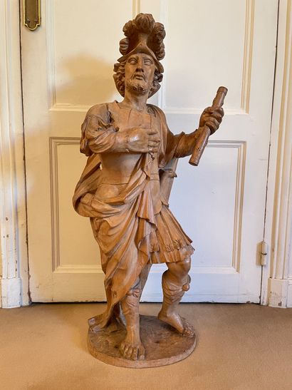 Allemagne du Sud ou Italie du Nord, XVIIe siècle Military saint in sculpted limewood,...