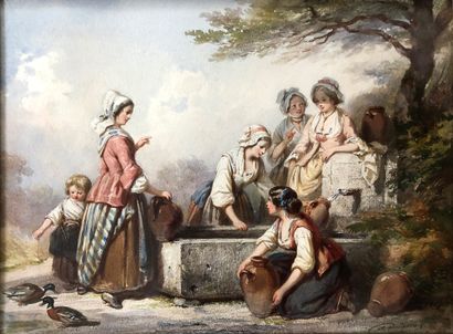 Auguste DELACROIX (1809-1868) The washerwomen Watercolour, signed lower right 24,5...