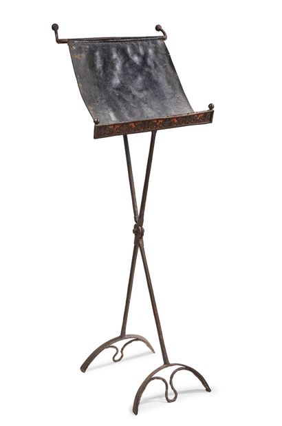 Wrought iron lectern with a cross; leather...