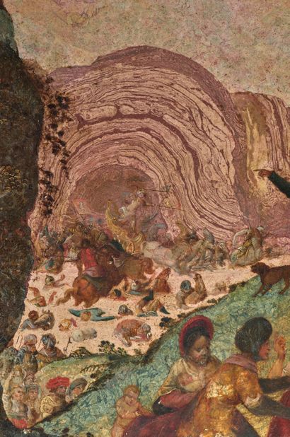 Ecole italienne, XVIIe siècle Crossing of the Red Sea Plate in polychrome scagliola...