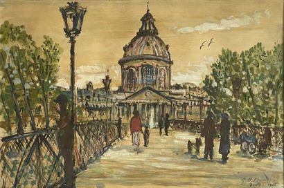 Garabed A. MOMDJIAN (né en 1922) Le pont des arts Oil on paper, signed lower right,...