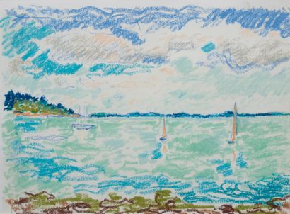 Emile LAHNER (1893-1980) La baie Pastel sur papier Non Signé 23 x 31,5 cm