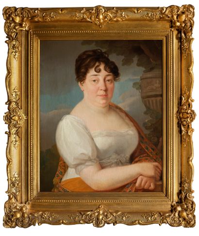 ÉCOLE FRANÇAISE, vers 1820 Portrait of a woman in a white dress Canvas 73 x 57 c...