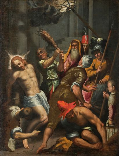 Ecole ITALIENNE, du XVIIème siècle atelier de PALMA Giovane La Flagellation du Christ...