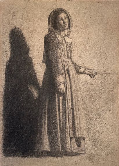 Charles-Francois SELLIER (1830-1882) Jeune femme dans la pénombre Crayon noir sur...