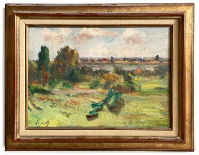 Abel LAUVRAY (1870-1950) Panorama Vétheuillois Oil on canvas, signed lower left 33...