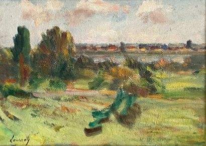 Abel LAUVRAY (1870-1950) Panorama Vétheuillois Oil on canvas, signed lower left 33...