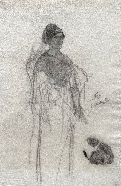 Félicien Rops (1833-1898) 女性形象，1861年9月 炭笔画，有首字母签名和日期 29.5 x 19.5 cm
