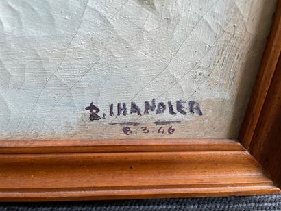  R. CHANDLER (?) 
Paysage enneigé, 1946 
Huile sur toile, signée et datée en bas...