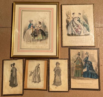 null Lot de 6 pièces en cadrées, gravures de mode