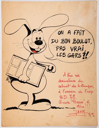 JANRY Dessin original : Très grand dessin (64 x 50 cm) représentant un lapin. Cette...