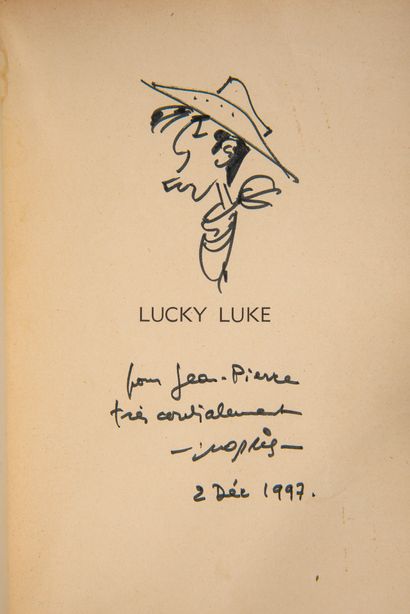 null Morris - Dédicace : Lucky Luke 1, La mine d'or de Dick Digger. Edition de1949...