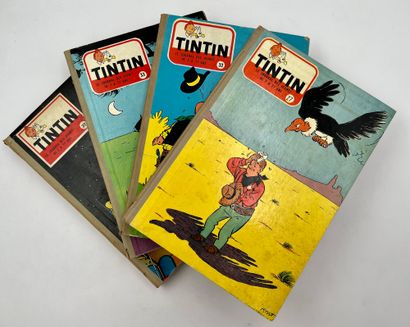 null Tintin - Reliures éditeur : Numéros 27, 32, 33 et 37. Editions françaises avec...