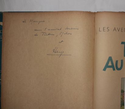 HERGÉ Dédicace : Tintin au Congo. Edition originale dos jaune (B1, 1946, papier épais)...