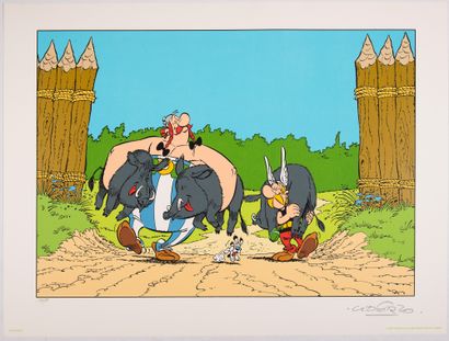 UDERZO 丝网印刷品：Asterix, Obelix和野猪。由Equinoxe出版的宏伟的大型丝网印刷品（60 x 80厘米）从未展出过。极好的有编号和签名...