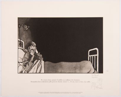Tardi Dédicace sur sérigraphie : Sérigraphie (homme couché, 40 x 50 cm) agrémentée...