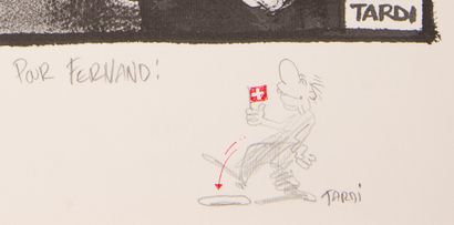 Tardi Dédicace sur sérigraphie : Sérigraphie (Drapeau suisse, 49 x 68 cm) agrémentée...