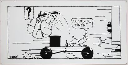 null Tintin - Plaque émaillée : Tintin tombant en arrière. Grande plaque (50 x 100...