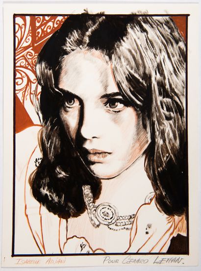CLAEYS Dessin original : Superbe dessin représentant Isabelle Adjani (24 x 32 cm)...